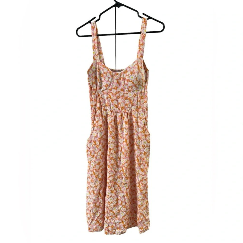 AUW orange daisy midi dress with pockets